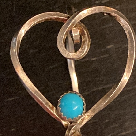 Handmade Sterling Silver Heart Bracelet w/Turquoise Bead Child or Small Adult - Picture 5 of 8